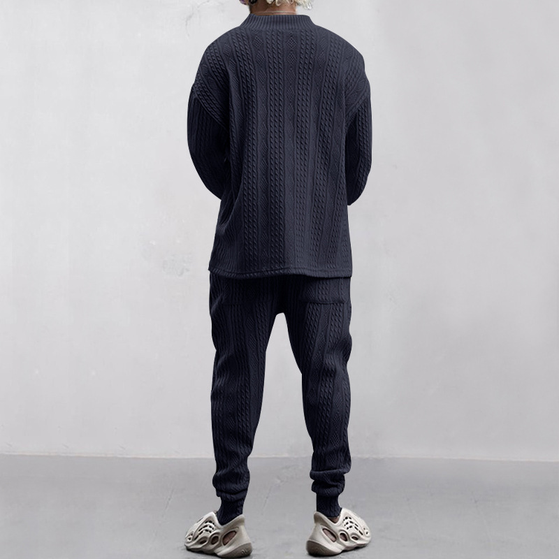 Autumn and winter men's casual versatile jacquard sweater two-piece suit