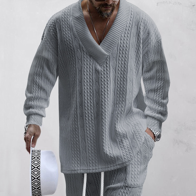 Autumn and winter men's casual versatile jacquard sweater two-piece suit