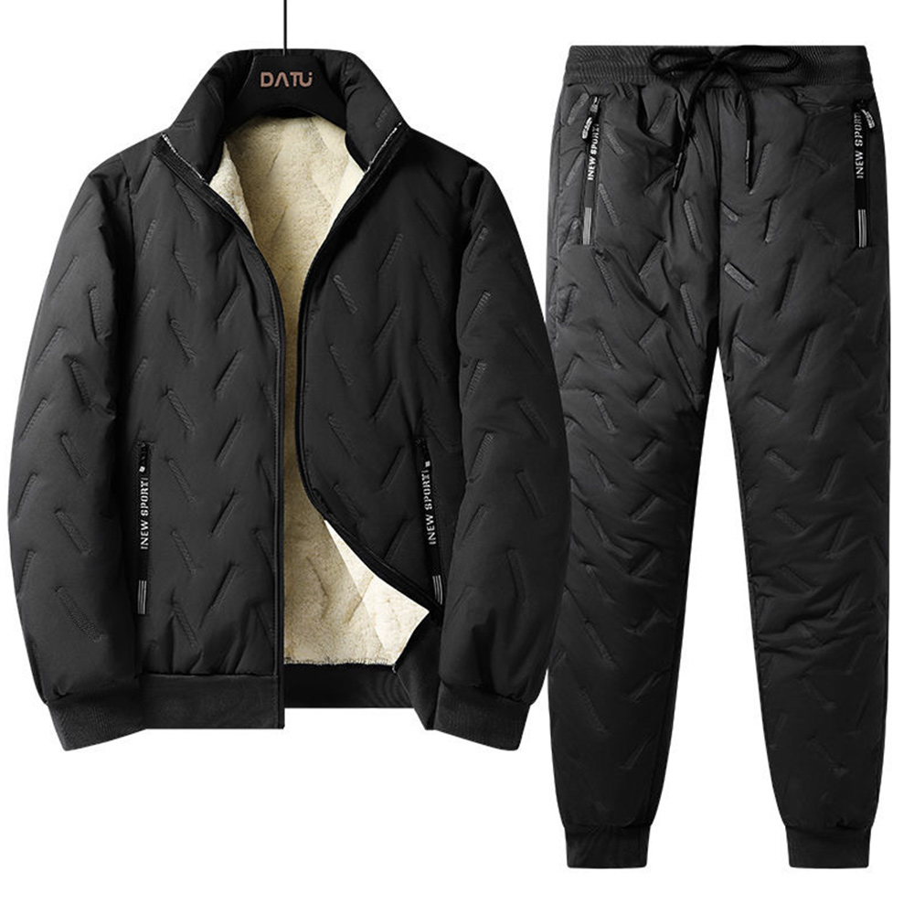 Autumn and winter men's lambswool cotton coat + cotton pants two-piece suit