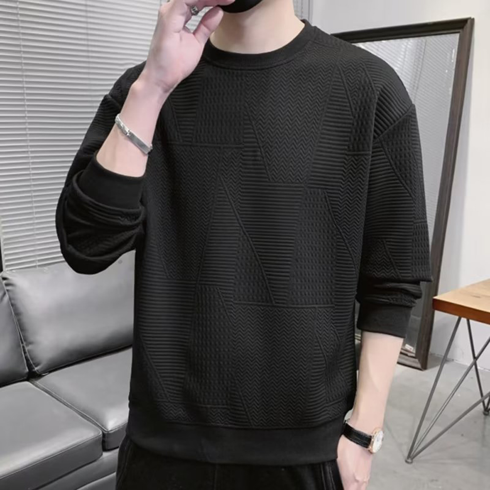 Men's jacquard round neck solid color sweatshirt