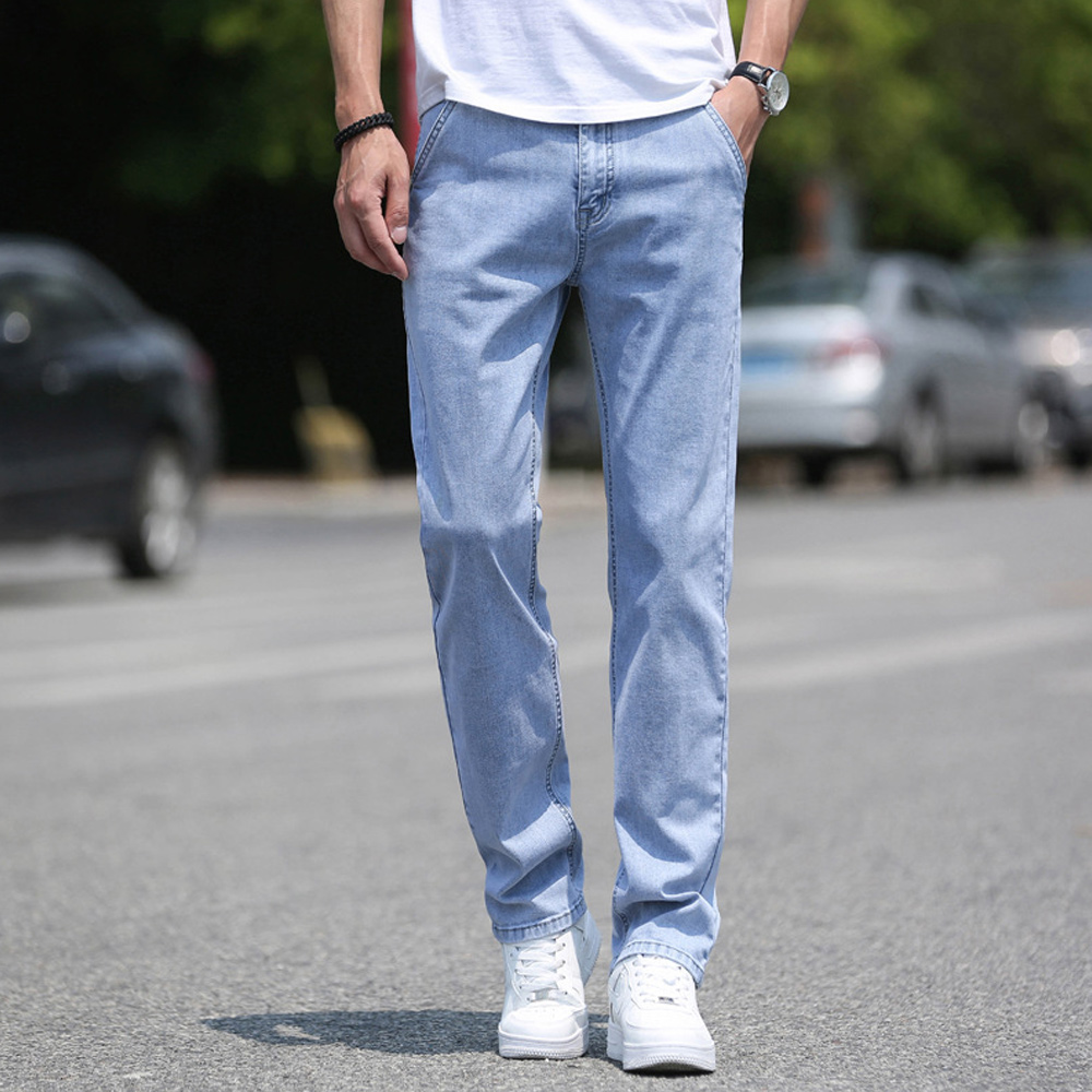 Men's stretch double pocket straight loose jeans