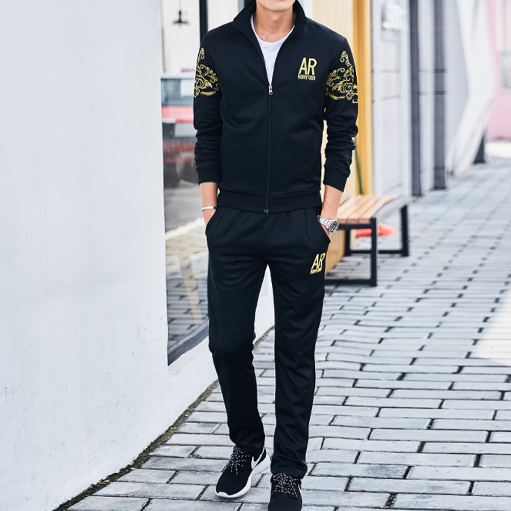 New men's casual stand-up collar baseball jacket long-sleeved trousers suit for spring and autumn