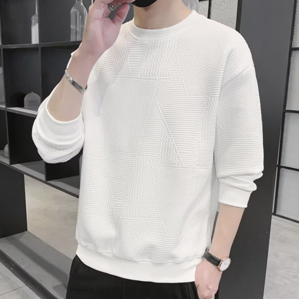 Men's jacquard round neck solid color sweatshirt