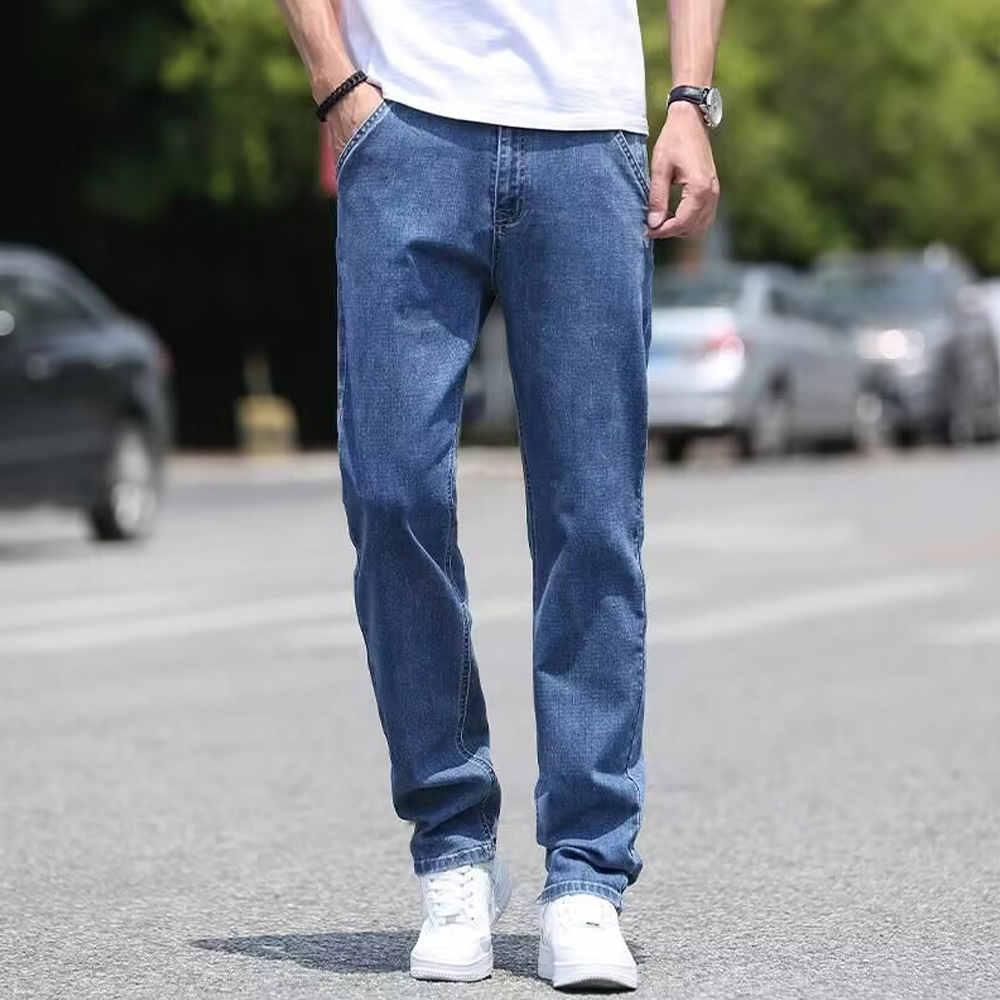 Men's stretch double pocket straight loose jeans