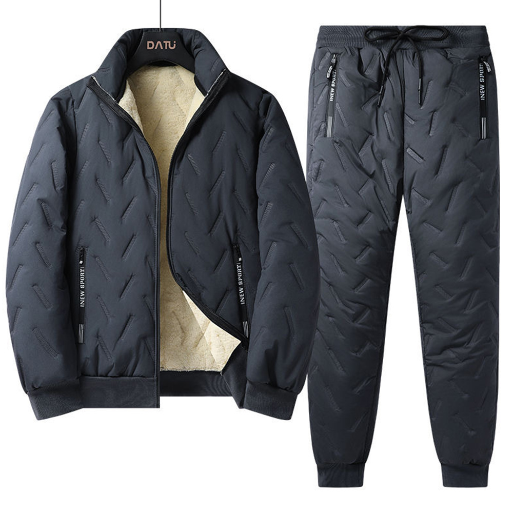 Autumn and winter men's lambswool cotton coat + cotton pants two-piece suit