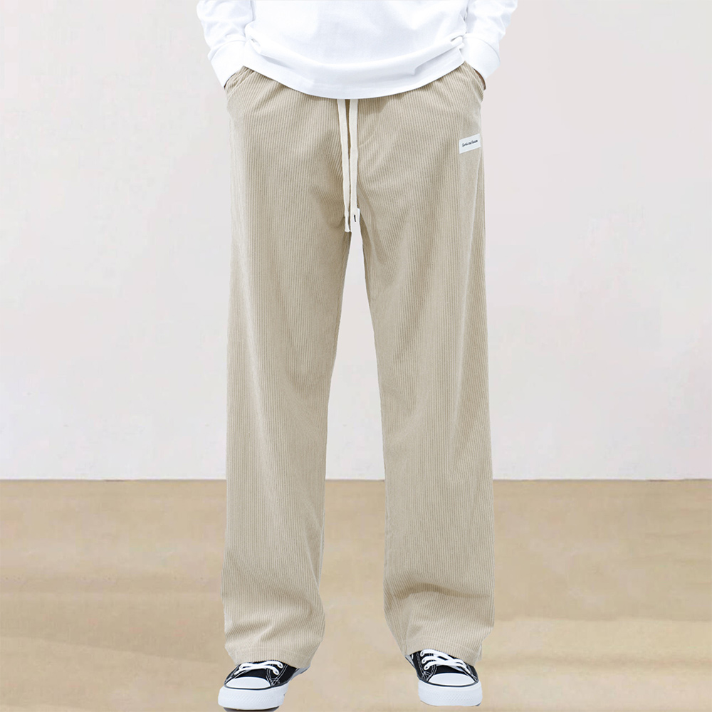 Men's corduroy elastic waist wide-leg trousers