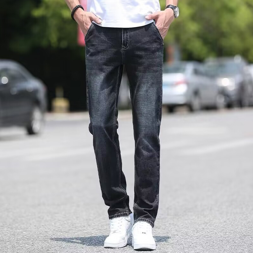 Men's stretch double pocket straight loose jeans