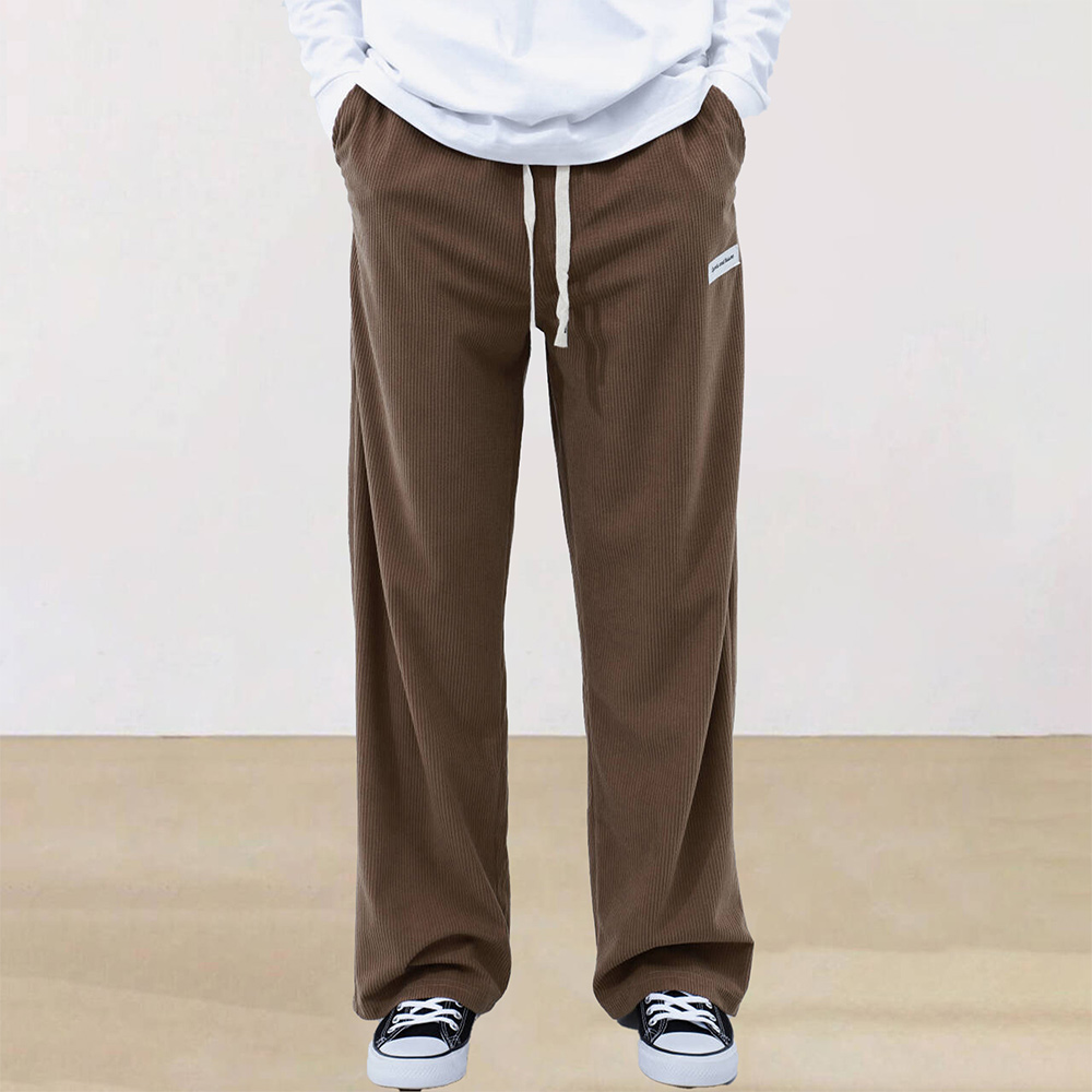 Men's corduroy elastic waist wide-leg trousers