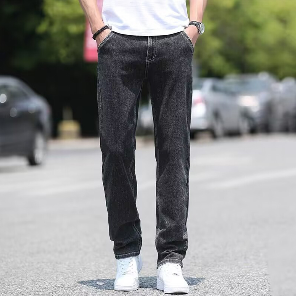 Men's stretch double pocket straight loose jeans