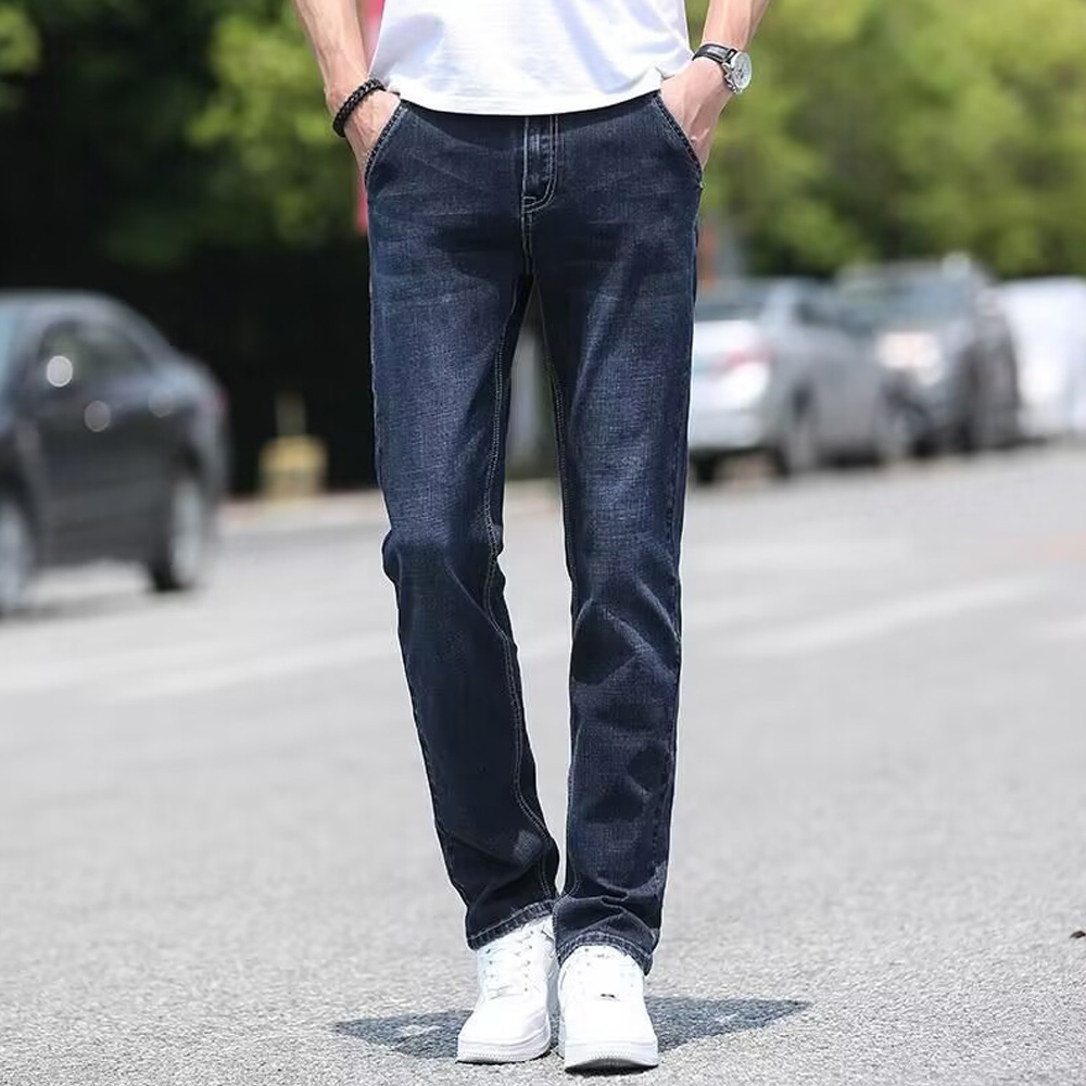 Men's stretch double pocket straight loose jeans
