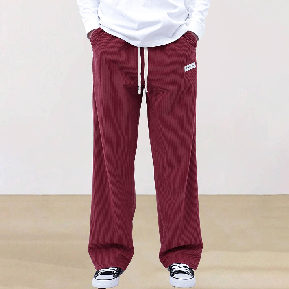 Men's corduroy elastic waist wide-leg trousers
