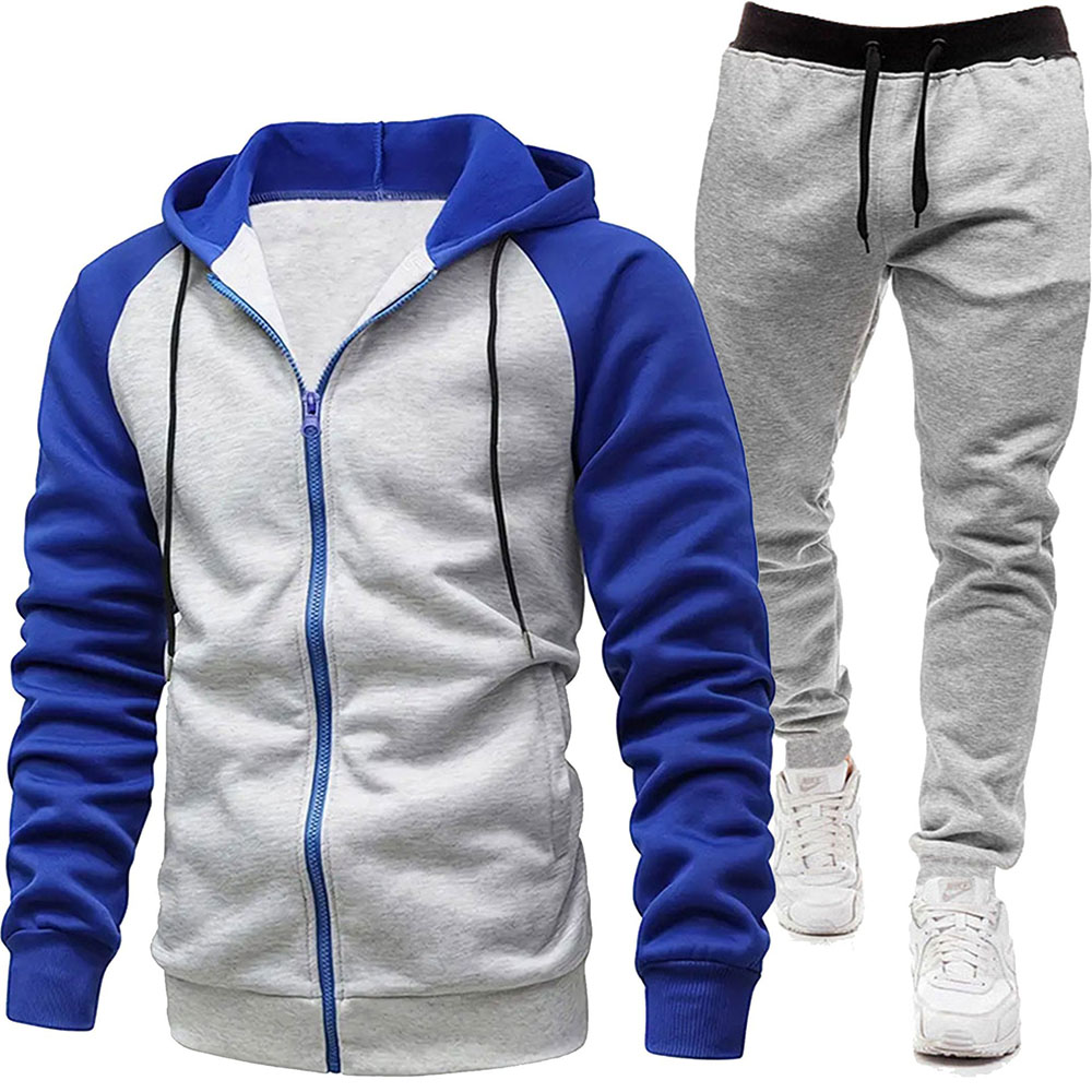 Autumn and Winter Men's Fashionable Color Block Casual Hooded Cardigan Suit
