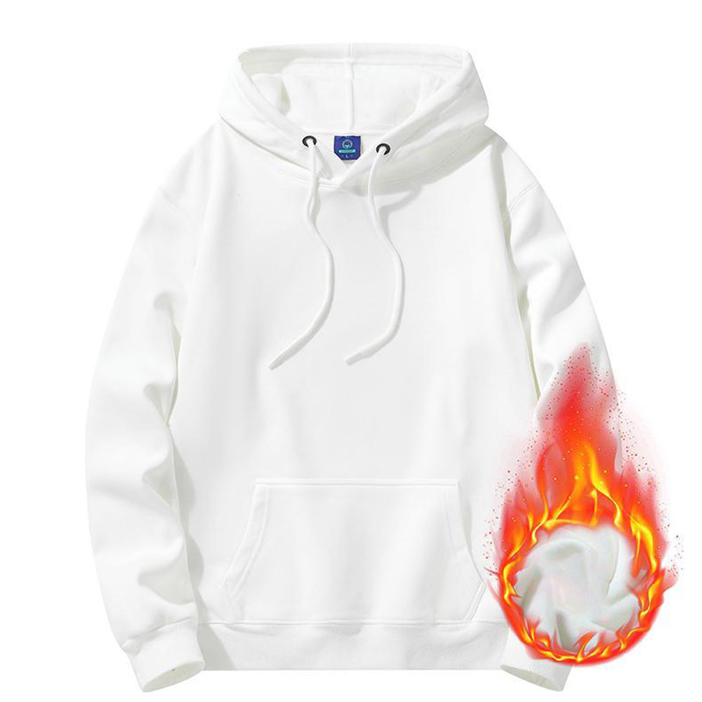 Men's autumn and winter new solid color basic plus fleece hoodie casual sweatshirt