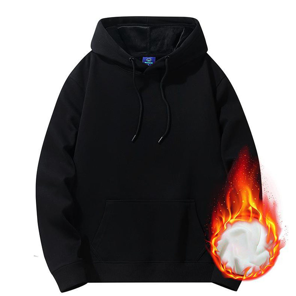 Men's autumn and winter new solid color basic plus fleece hoodie casual sweatshirt