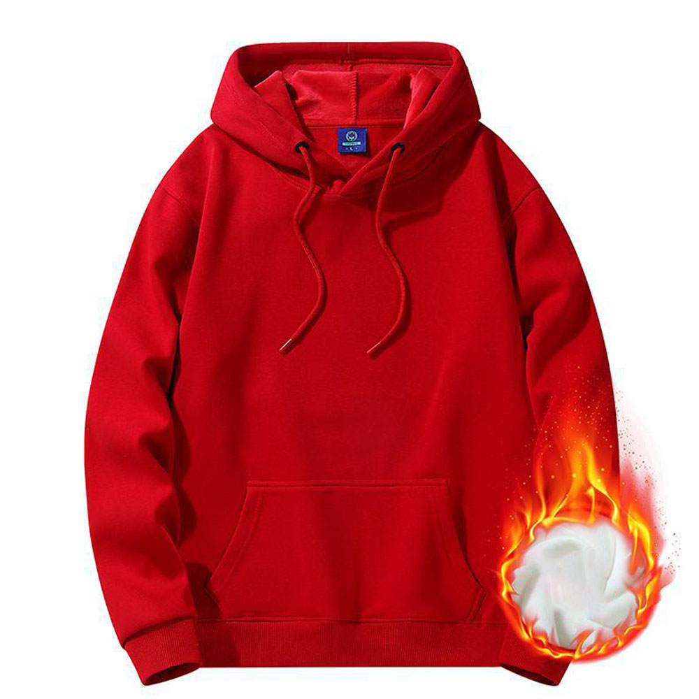 Men's autumn and winter new solid color basic plus fleece hoodie casual sweatshirt