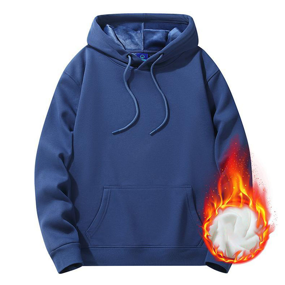 Men's autumn and winter new solid color basic plus fleece hoodie casual sweatshirt