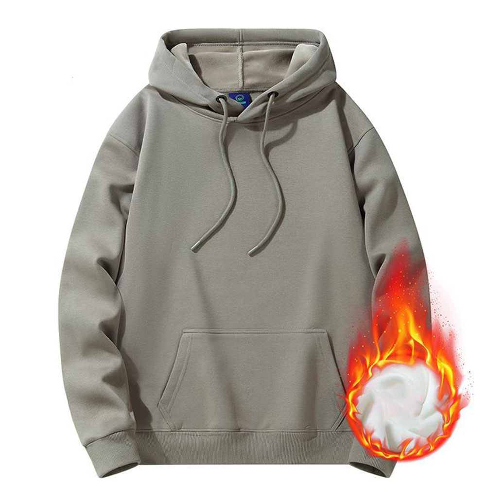 Men's autumn and winter new solid color basic plus fleece hoodie casual sweatshirt