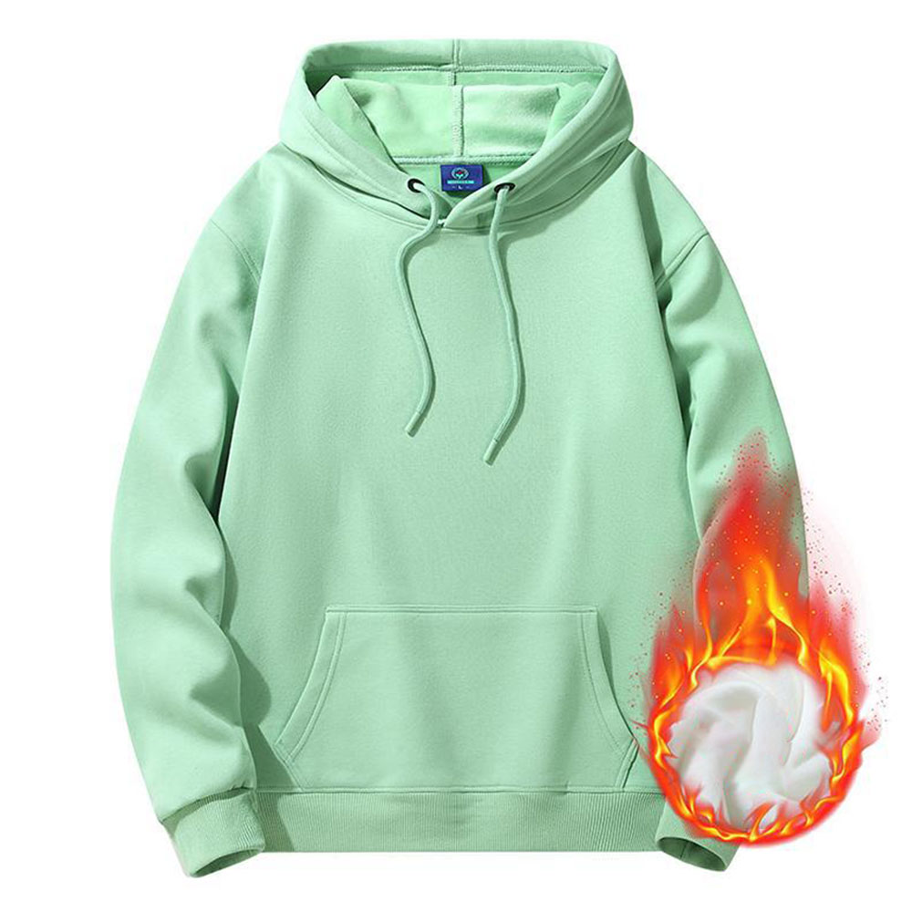 Men's autumn and winter new solid color basic plus fleece hoodie casual sweatshirt