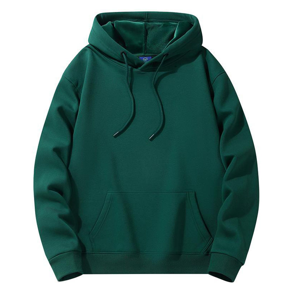 Men's autumn and winter new solid color basic plus fleece hoodie casual sweatshirt