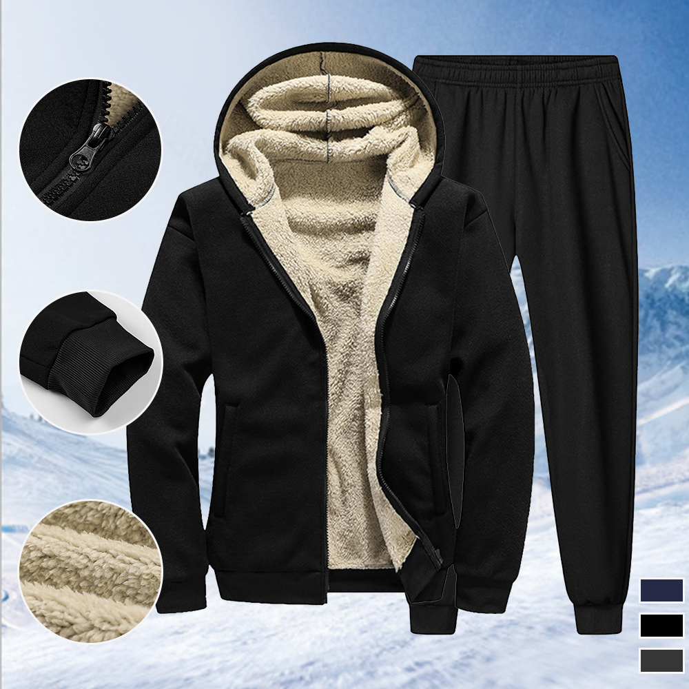 Autumn and winter new men's lambskin hooded jacket and trousers suit