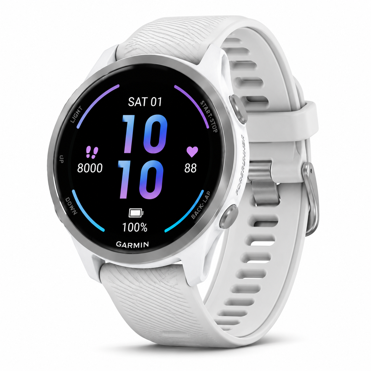 GARMIN | Nagy felbontású AMOLED kijelzővel és könnyű, hordozható kialakítással rendelkezik; átfogó adatelemzési képességeket kínál – beleértve a pulzusszám-variabilitás (HRV) monitorozását, több mint 80 vezetett edzést, valamint biztonsági és követési fun