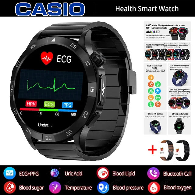 CASIO AI lékařské diagnostické chytré hodinky ⌚️ Nová verze 2025! Podporují inteligentní měření EKG+PPG, přesně sledují hladinu cukru, tuků a kyseliny močové – vaše zdraví v jedněch hodinkách 🏃‍♂️