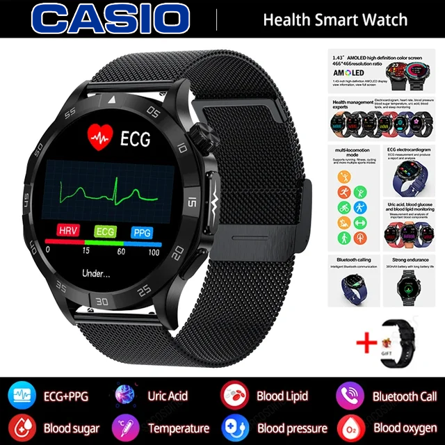 CASIO AI lékařské diagnostické chytré hodinky ⌚️ Nová verze 2025! Podporují inteligentní měření EKG+PPG, přesně sledují hladinu cukru, tuků a kyseliny močové – vaše zdraví v jedněch hodinkách 🏃‍♂️