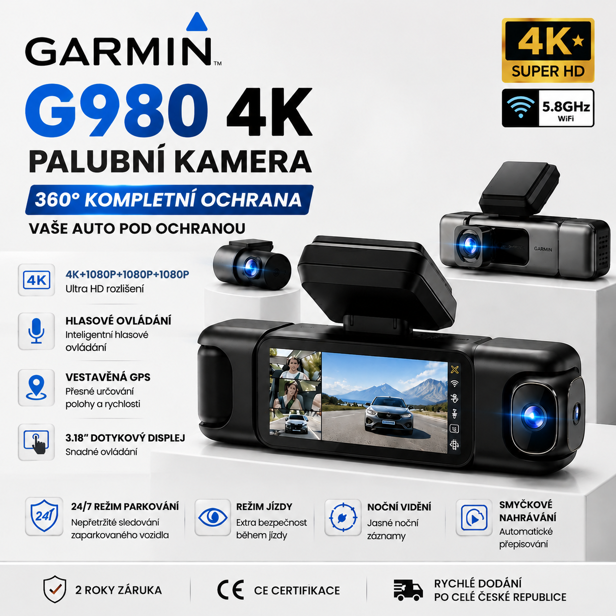 🚗 Garmin G980 chytrá autokamera | 360° monitoring, 4K noční vidění a GPS sledování