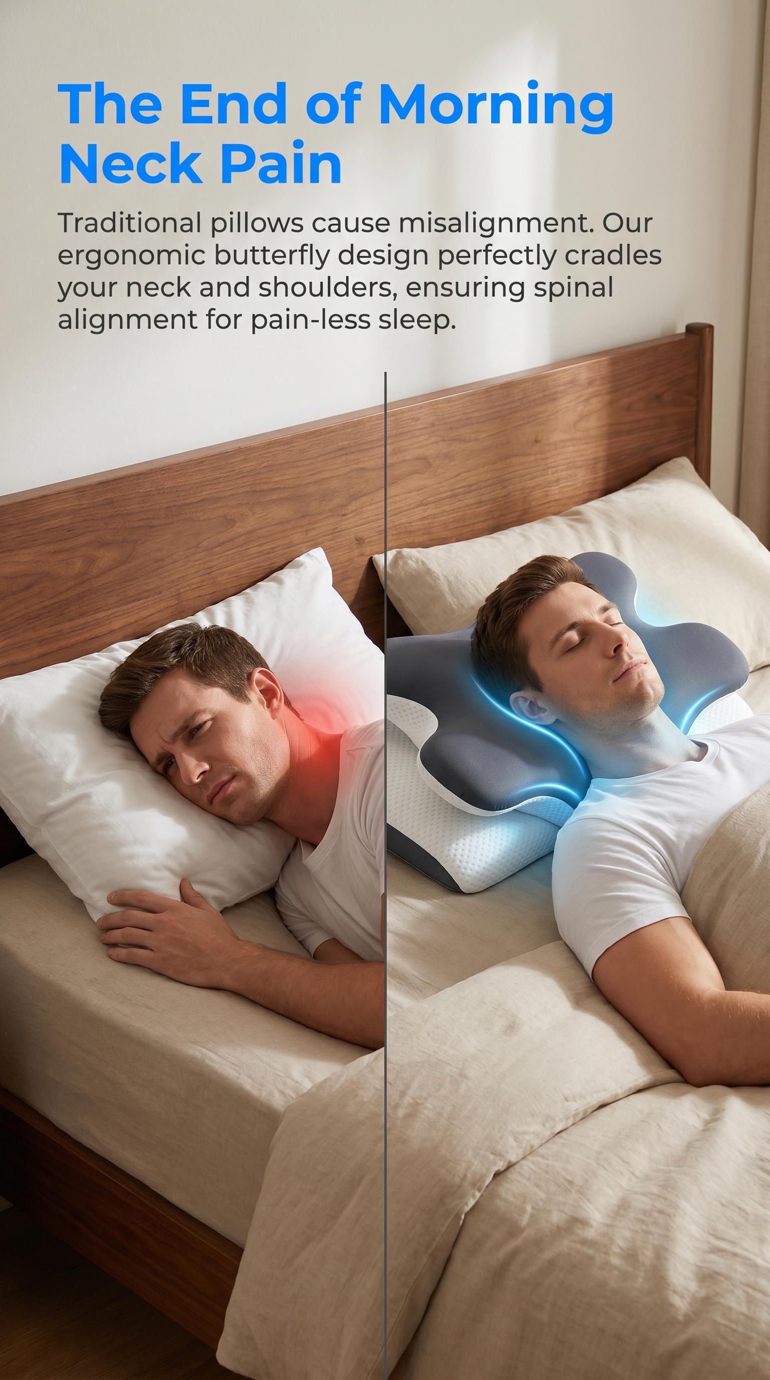 【CoolingPillow】VIPfree Pro 2.0 Cooling Ergonomic Durable Memory Foam Cervical Neck Pillow, Supportive Head Cushion for Shoulder Pain Relief, Neck Care, Pillows for Sleeping, Cooling Bedding Bed Accessory