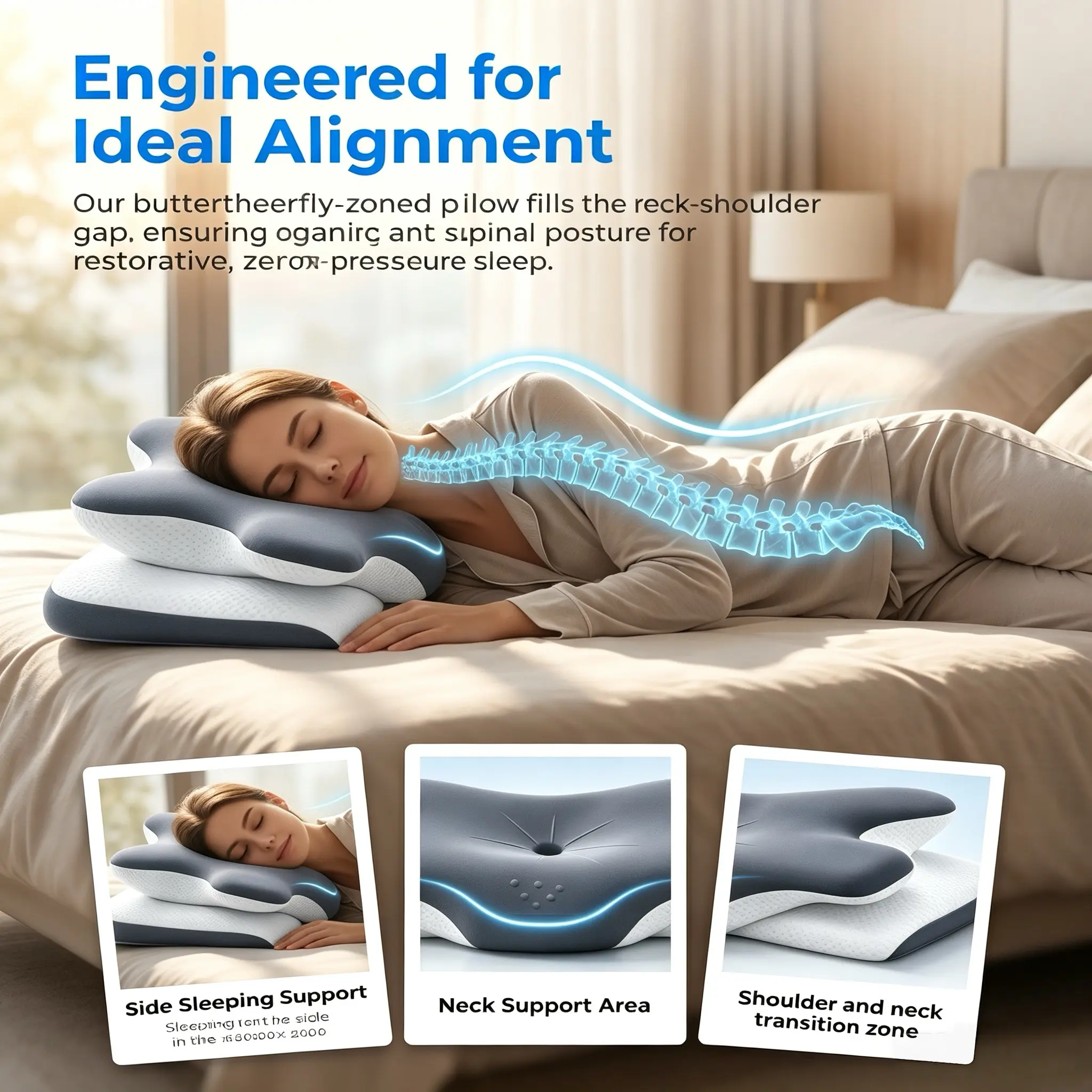 VIPfree™ Ergonomic Memory Foam Cervical Pillow - Gray