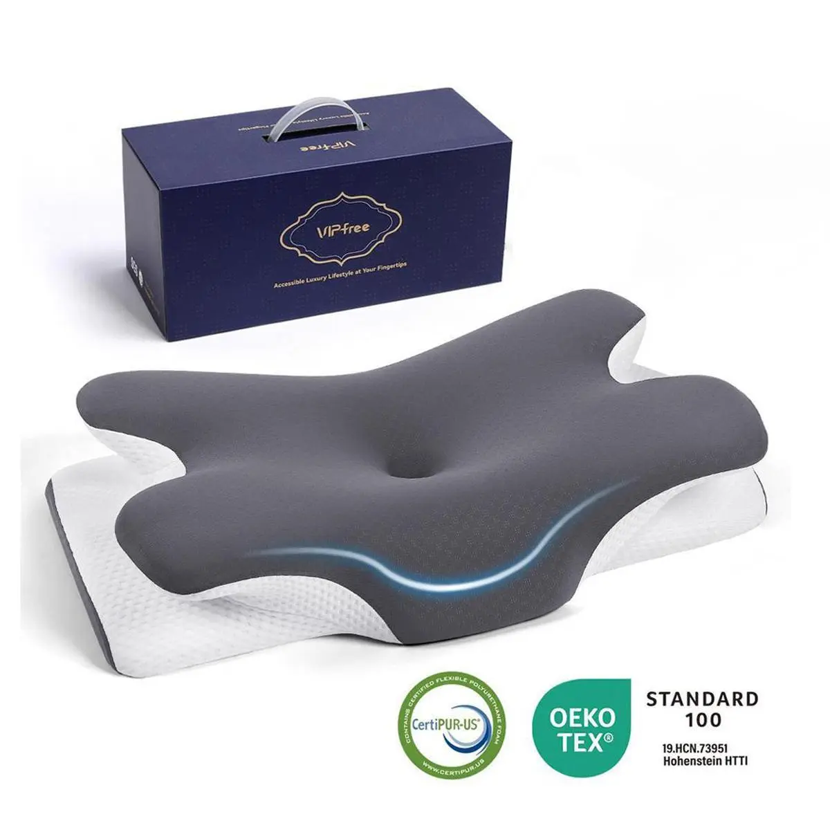 VIPfree™ Ergonomic Memory Foam Cervical Pillow - Gray