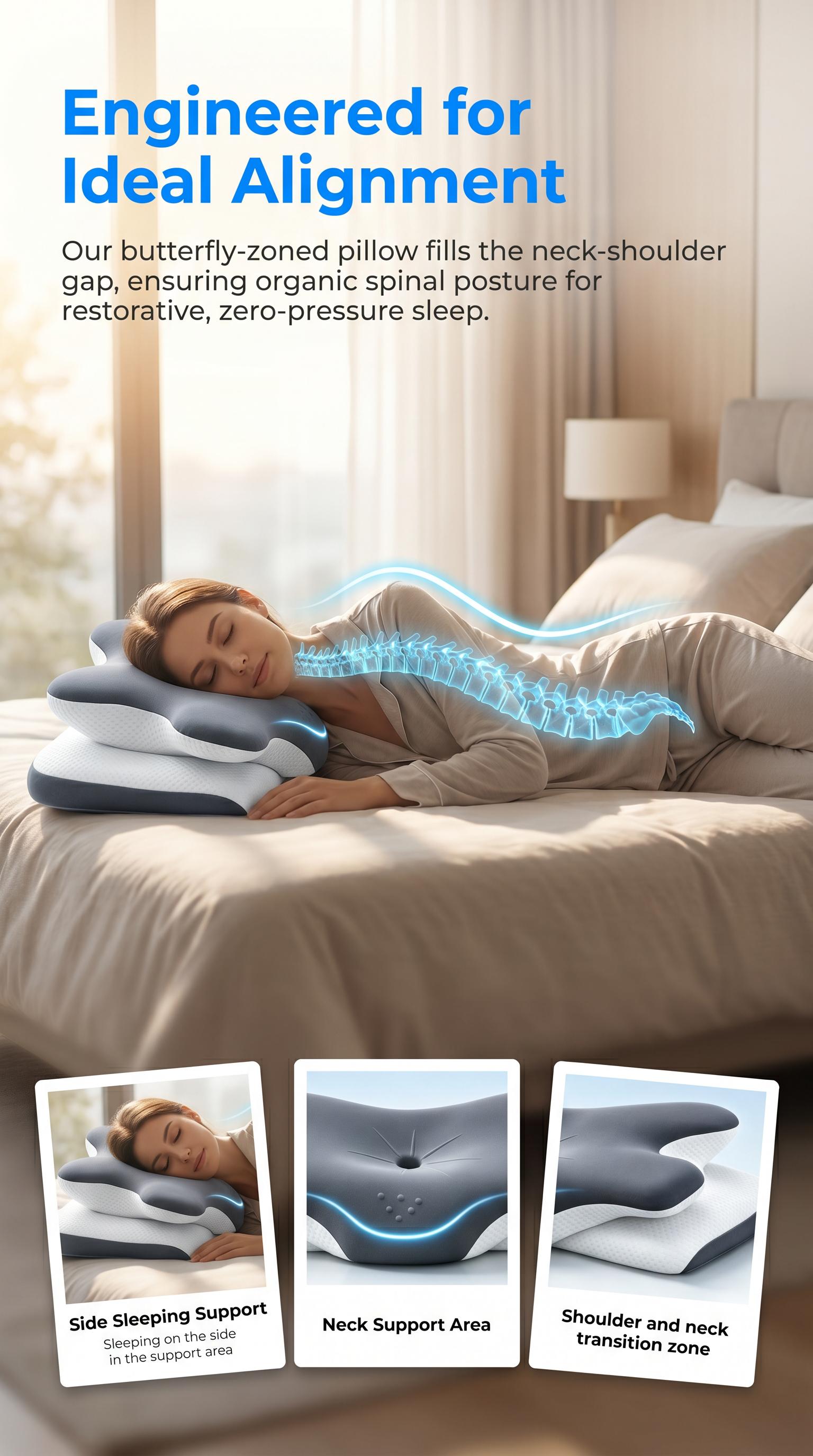 【CoolingPillow】VIPfree Pro 2.0 Cooling Ergonomic Durable Memory Foam Cervical Neck Pillow, Supportive Head Cushion for Shoulder Pain Relief, Neck Care, Pillows for Sleeping, Cooling Bedding Bed Accessory