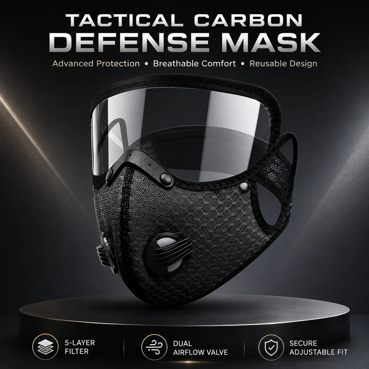 🛡️ Tactical Carbon Defense Mask – Breathe Safer in Dust, Haze & Harsh Conditions