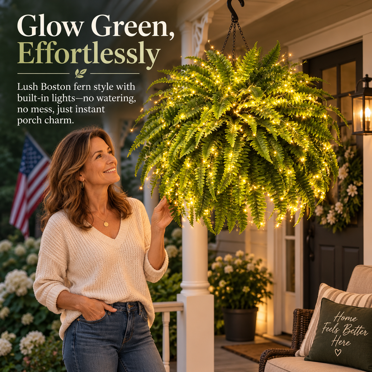 💛Glowing Boston Ferns with Lights – 🌿 Zero Watering, Zero Maintenance