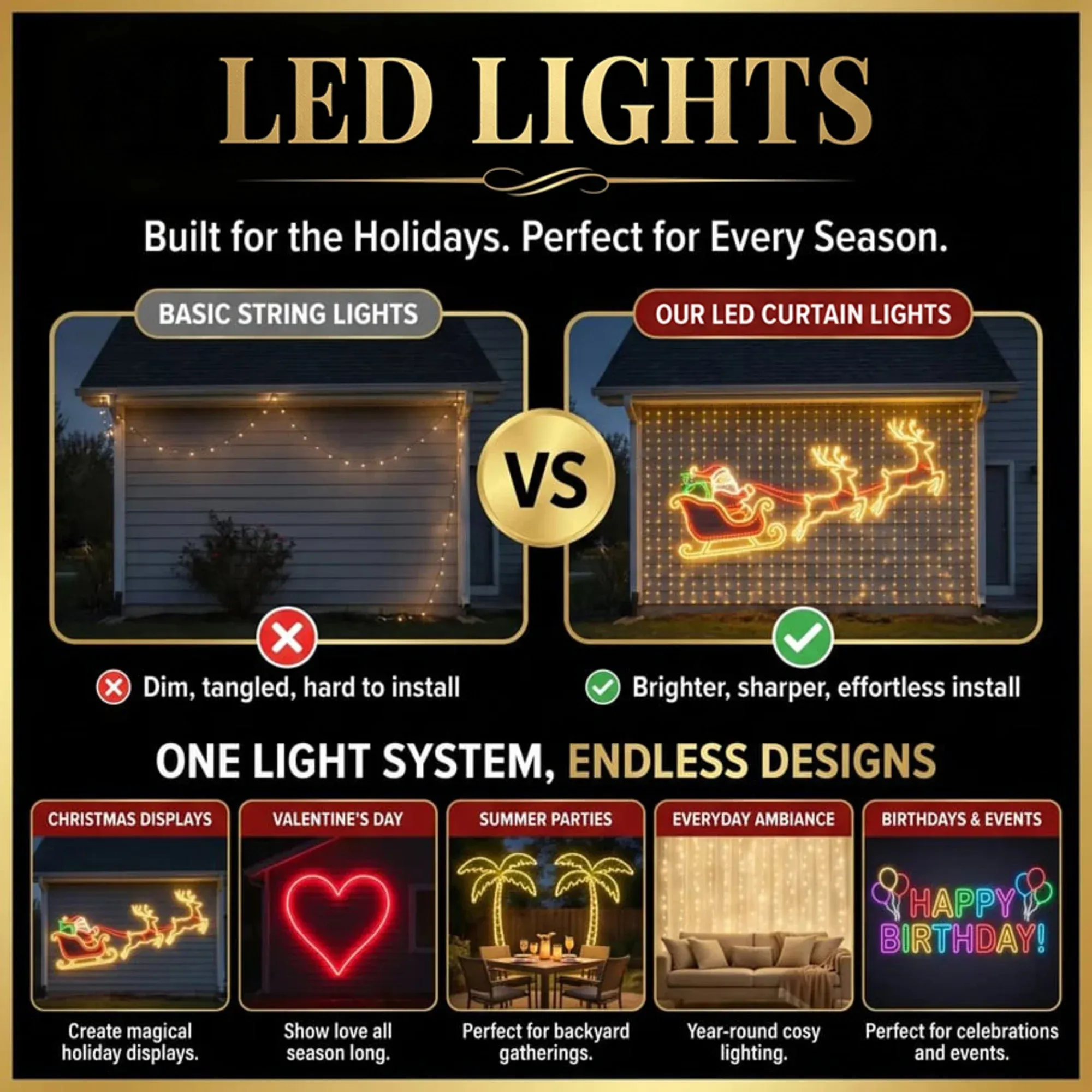LED curtain display ideas for Christmas, Valentine&rsquo;s Day, summer parties, everyday ambiance and birthdays