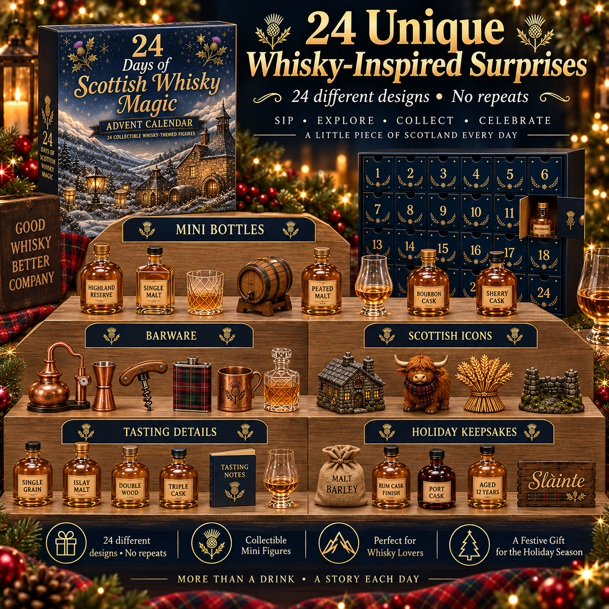 24 unique whisky-inspired collectible designs