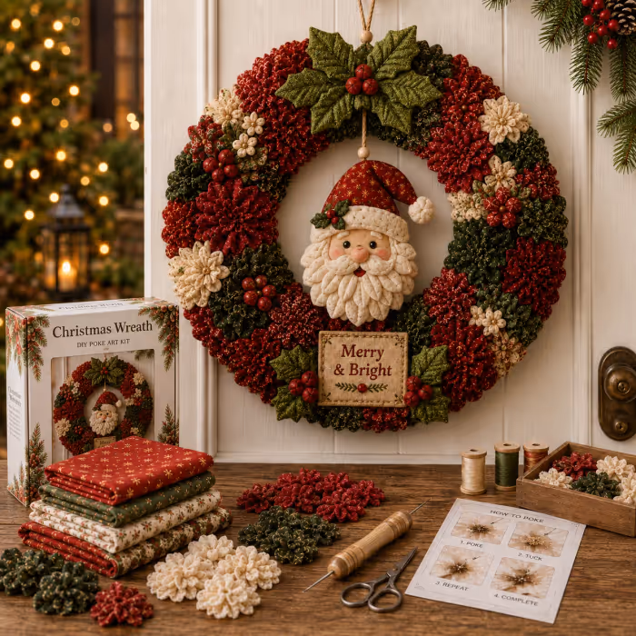 🎄 LAST DAY 50% OFF ✨ Make A Christmas Wreath You'll Be Proud To Display ❤️ 3D Fabric Poke DIY Kit With Tutorial & Guide Included