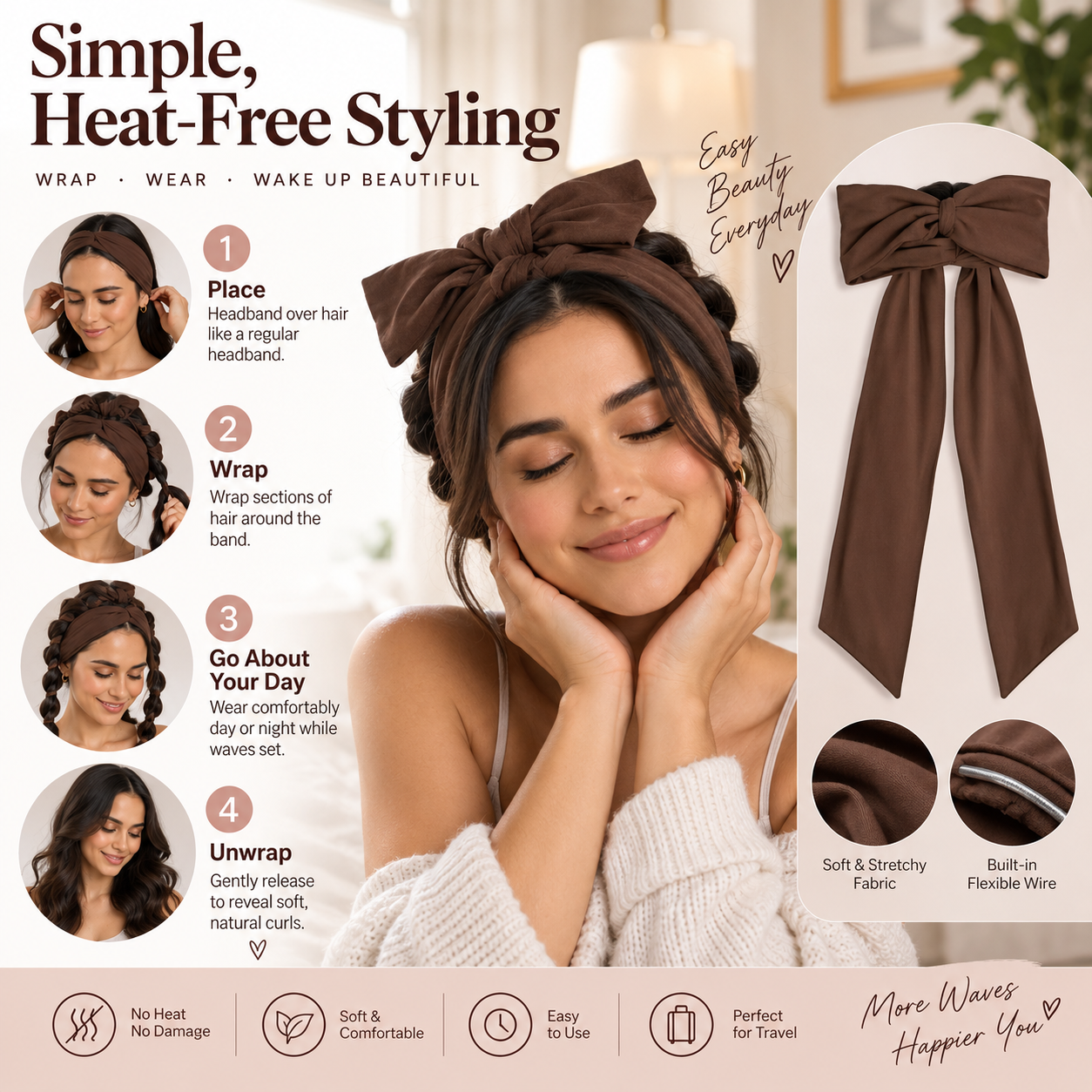 🎀 2-IN-1 HEATLESS CURLING BOW HEADBAND