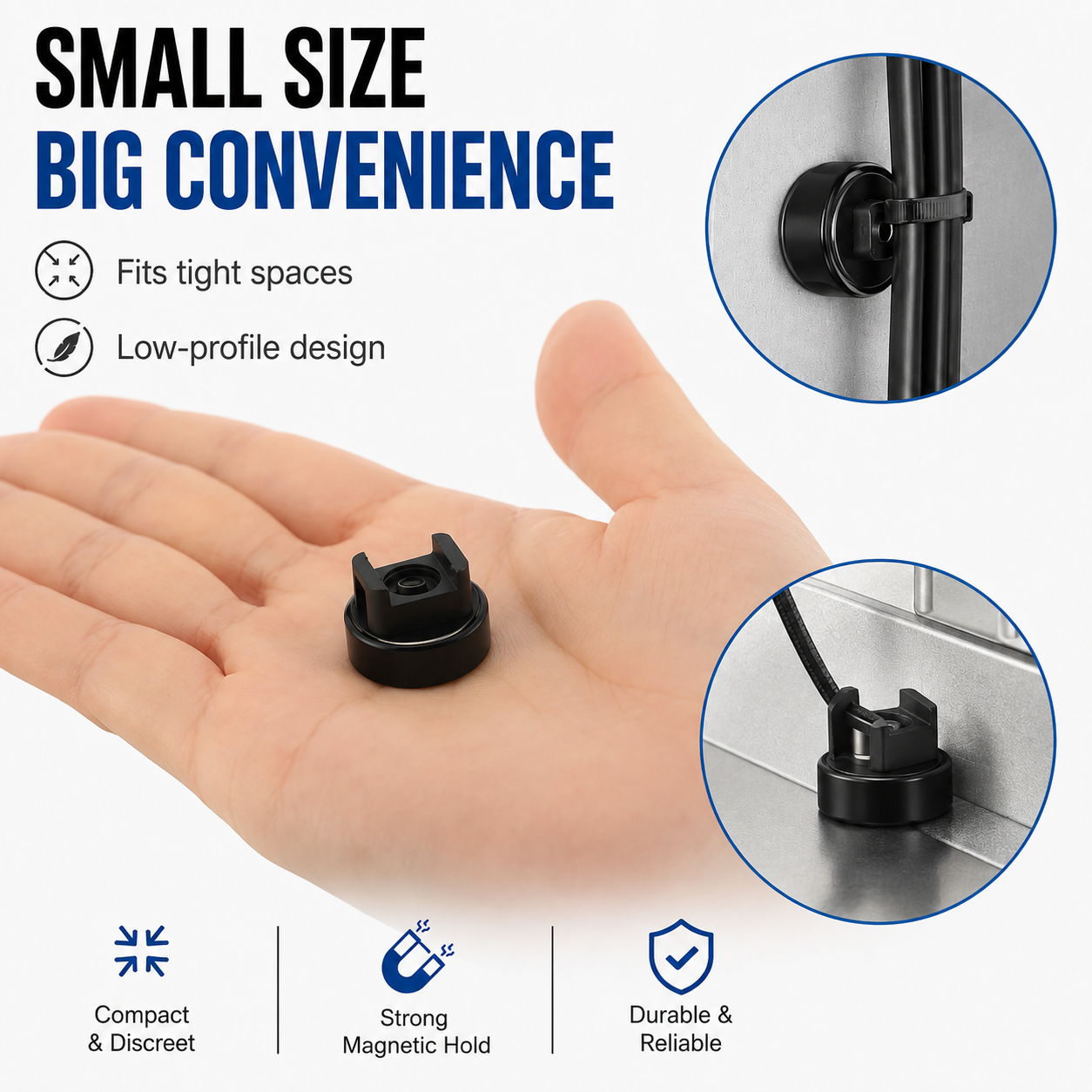🧲 Heavy-Duty Magnetic Cable Tie Mounts – 22mm, 22lbs Strong Magnetic Zip Tie Bases for Wire & Cable Management