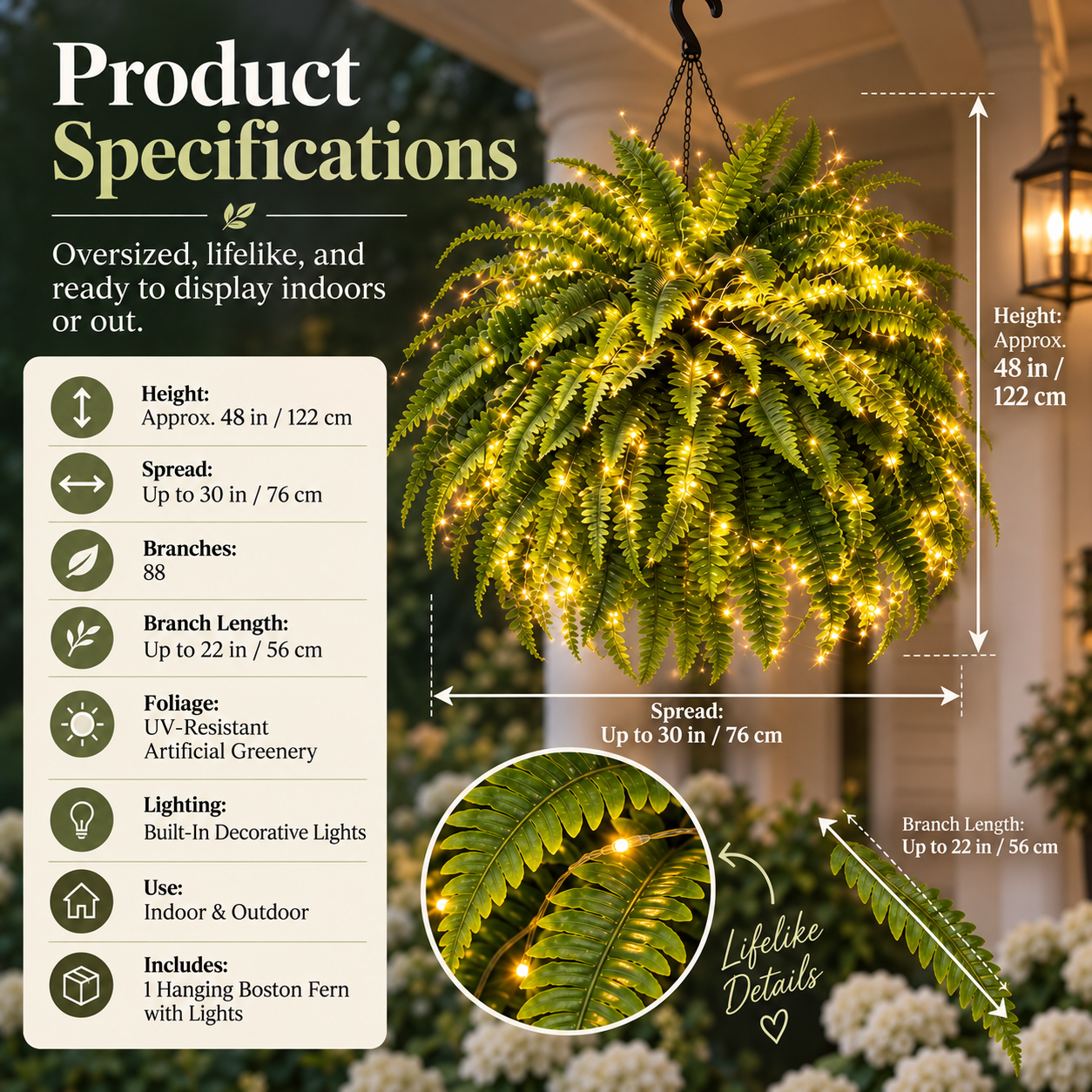 💛Glowing Boston Ferns with Lights – 🌿 Zero Watering, Zero Maintenance