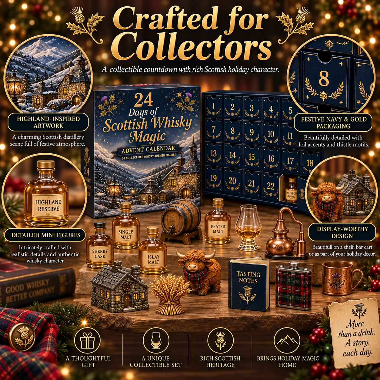 Scottish inspired collectible advent calendar details and packaging