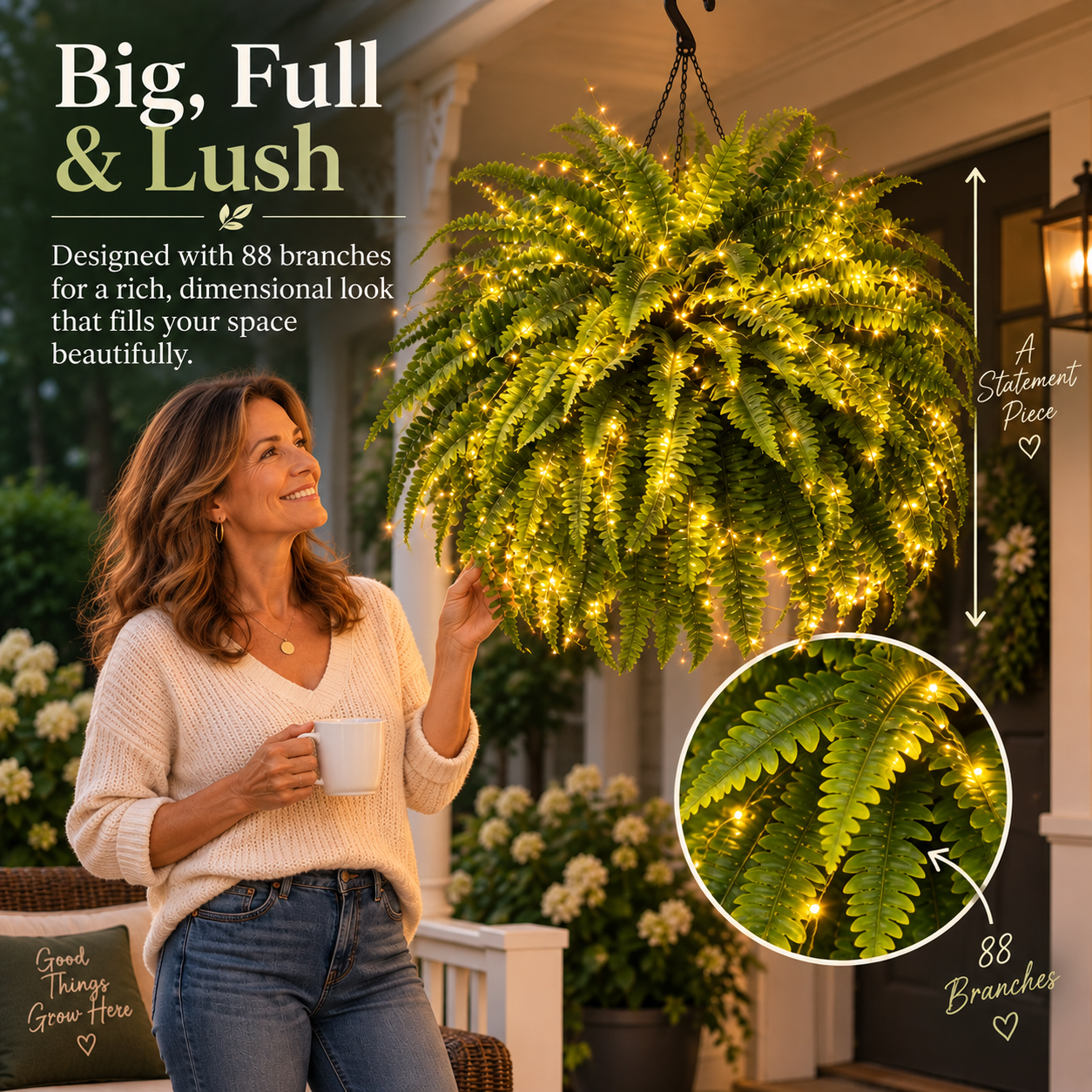 💛Glowing Boston Ferns with Lights – 🌿 Zero Watering, Zero Maintenance