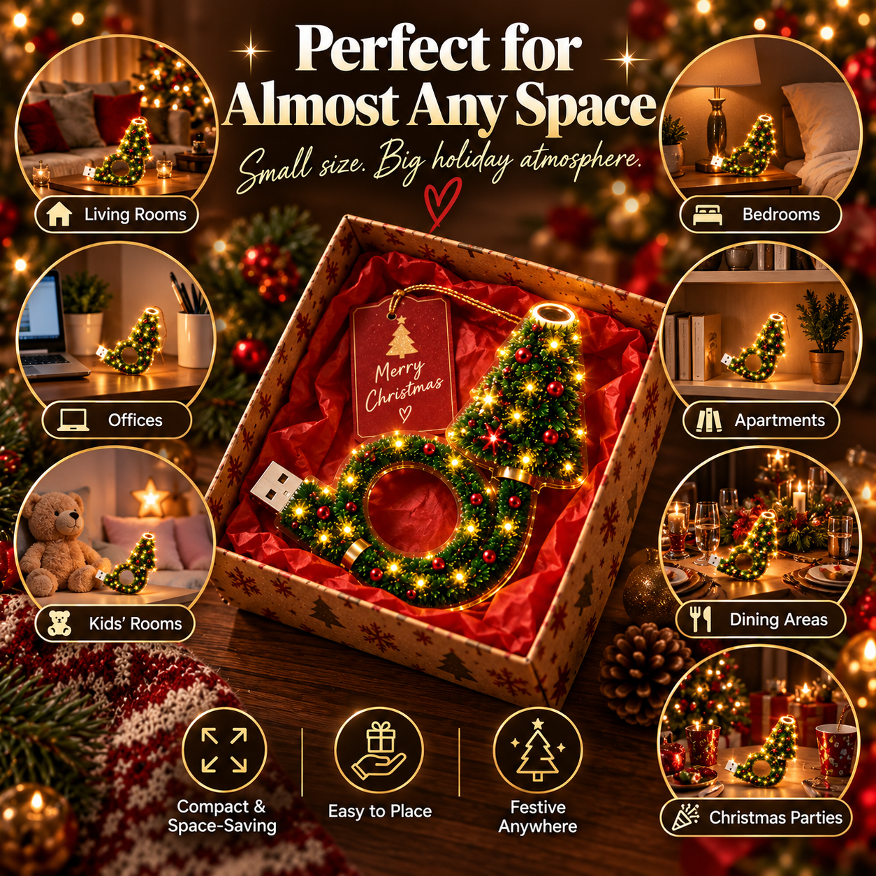 Compact Christmas projection light for bedrooms living rooms and offices