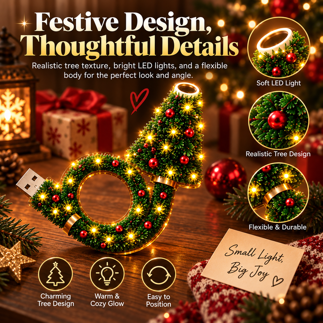 Christmas tree projector with soft LED glow and flexible body