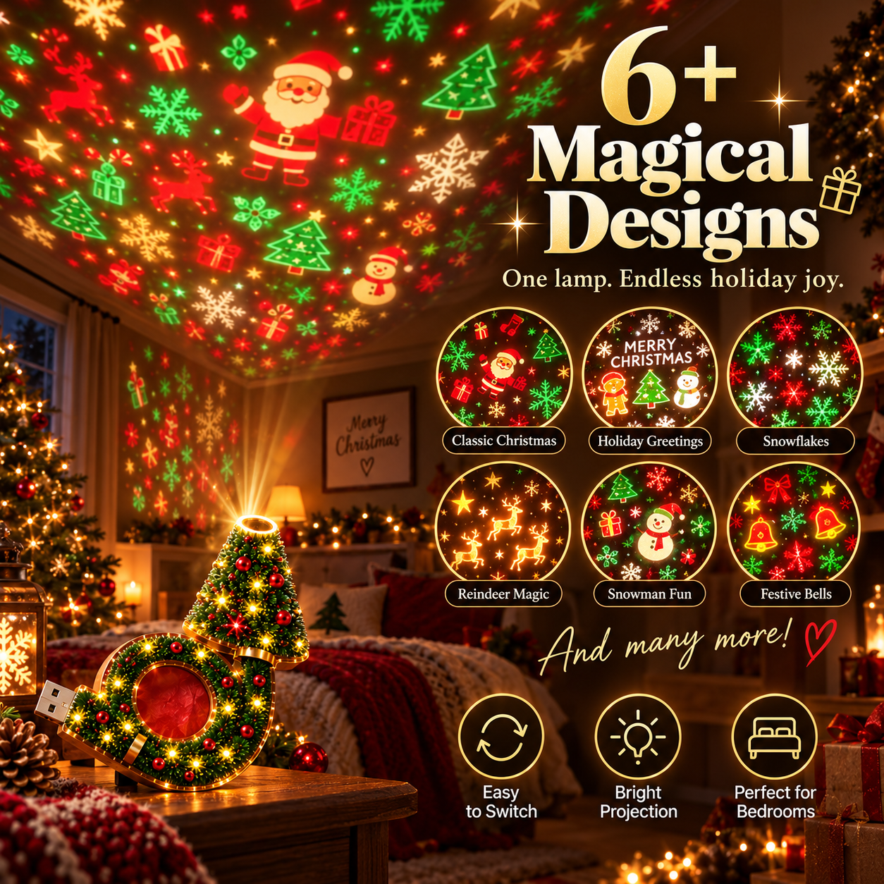 Six festive Christmas projection designs for walls and ceilings