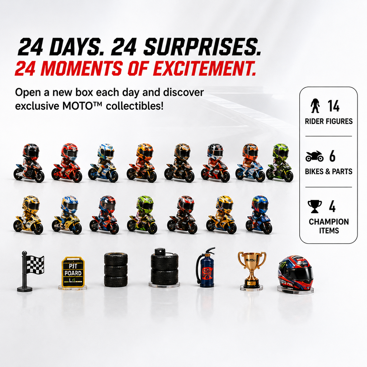 24 Days 24 Surprises - rider figures bikes and champion items