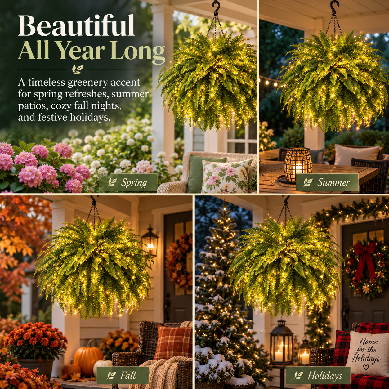 💛Glowing Boston Ferns with Lights – 🌿 Zero Watering, Zero Maintenance