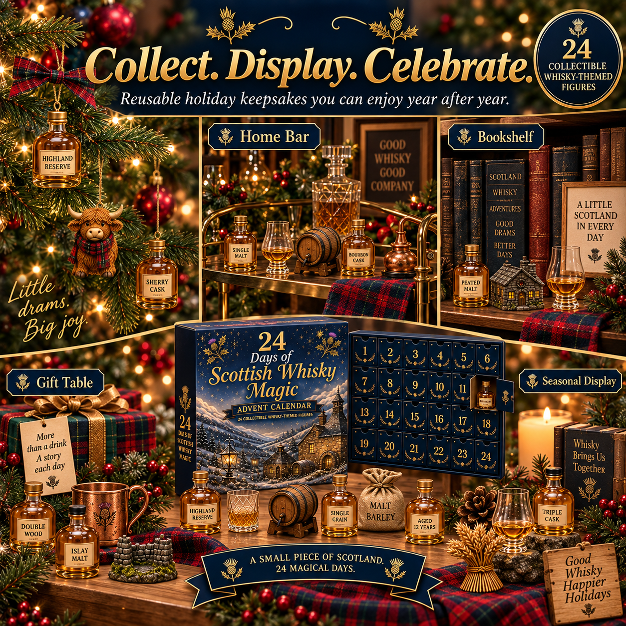 Ways to collect and display whisky-inspired holiday keepsakes