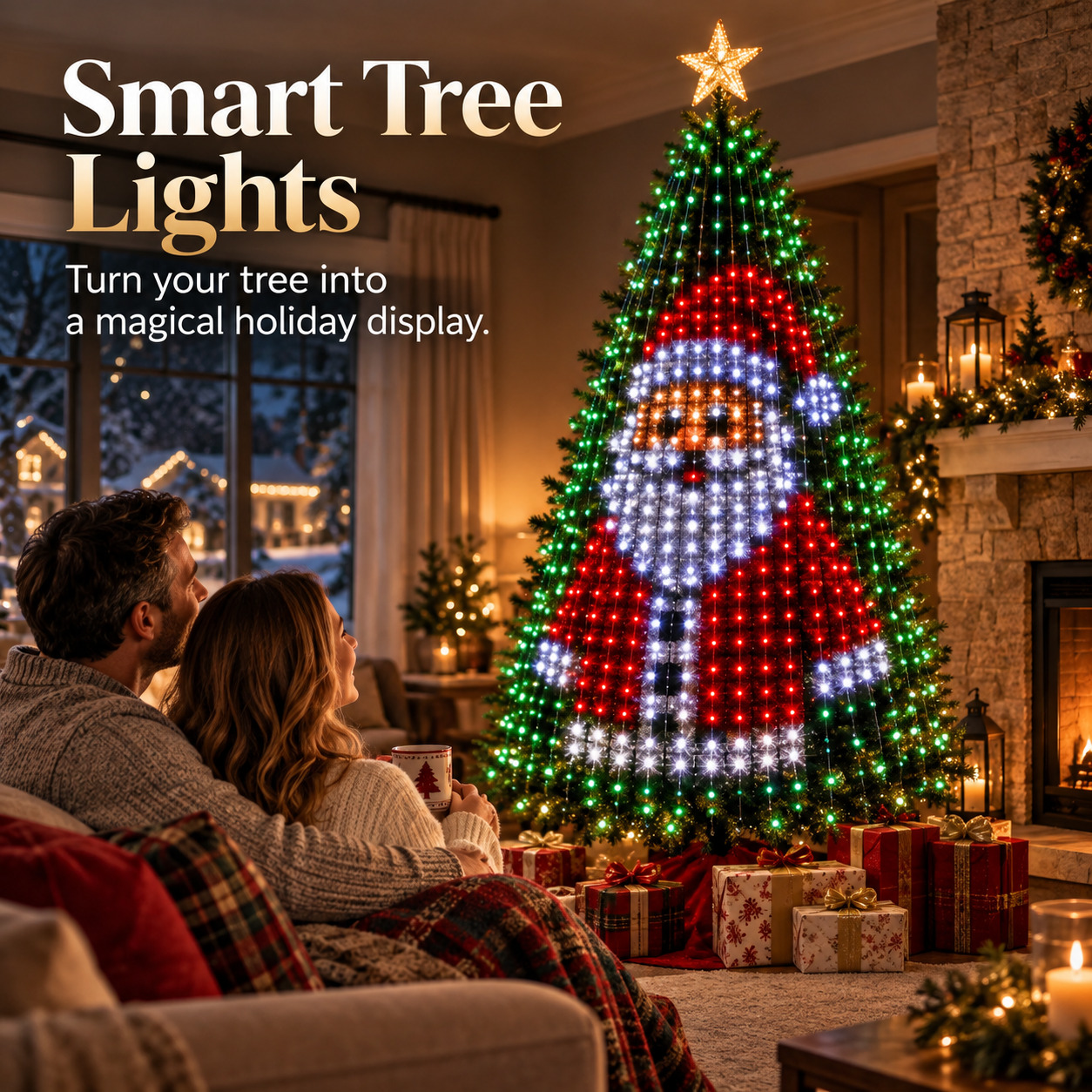 Smart Christmas Tree Lights creating a festive Santa design