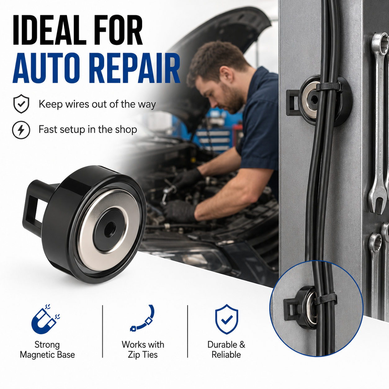 🧲 Heavy-Duty Magnetic Cable Tie Mounts – 22mm, 22lbs Strong Magnetic Zip Tie Bases for Wire & Cable Management